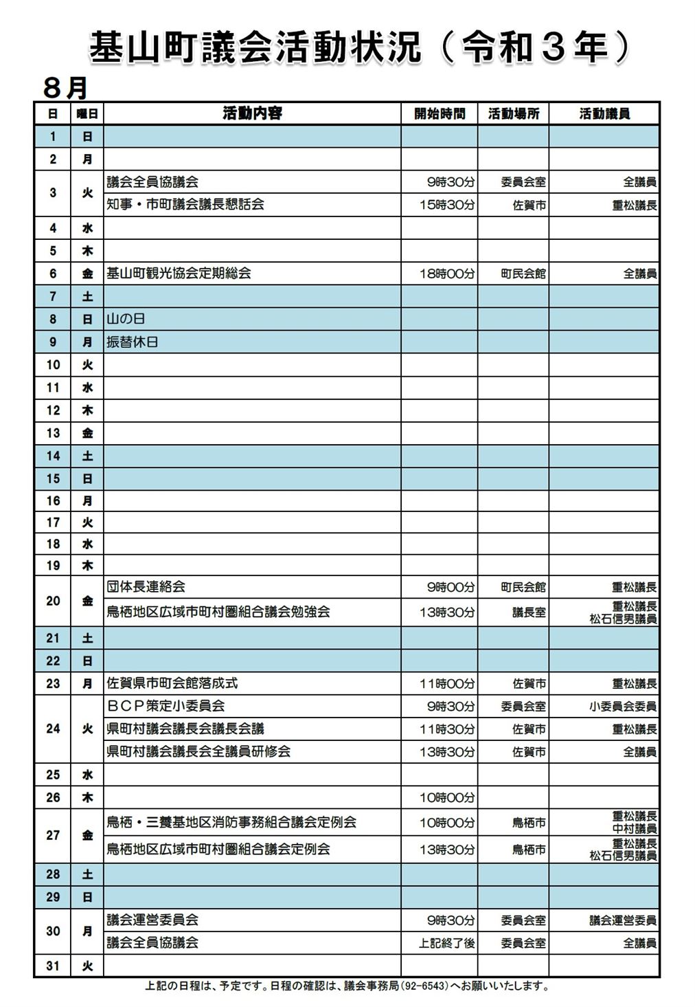 8月の活動状況