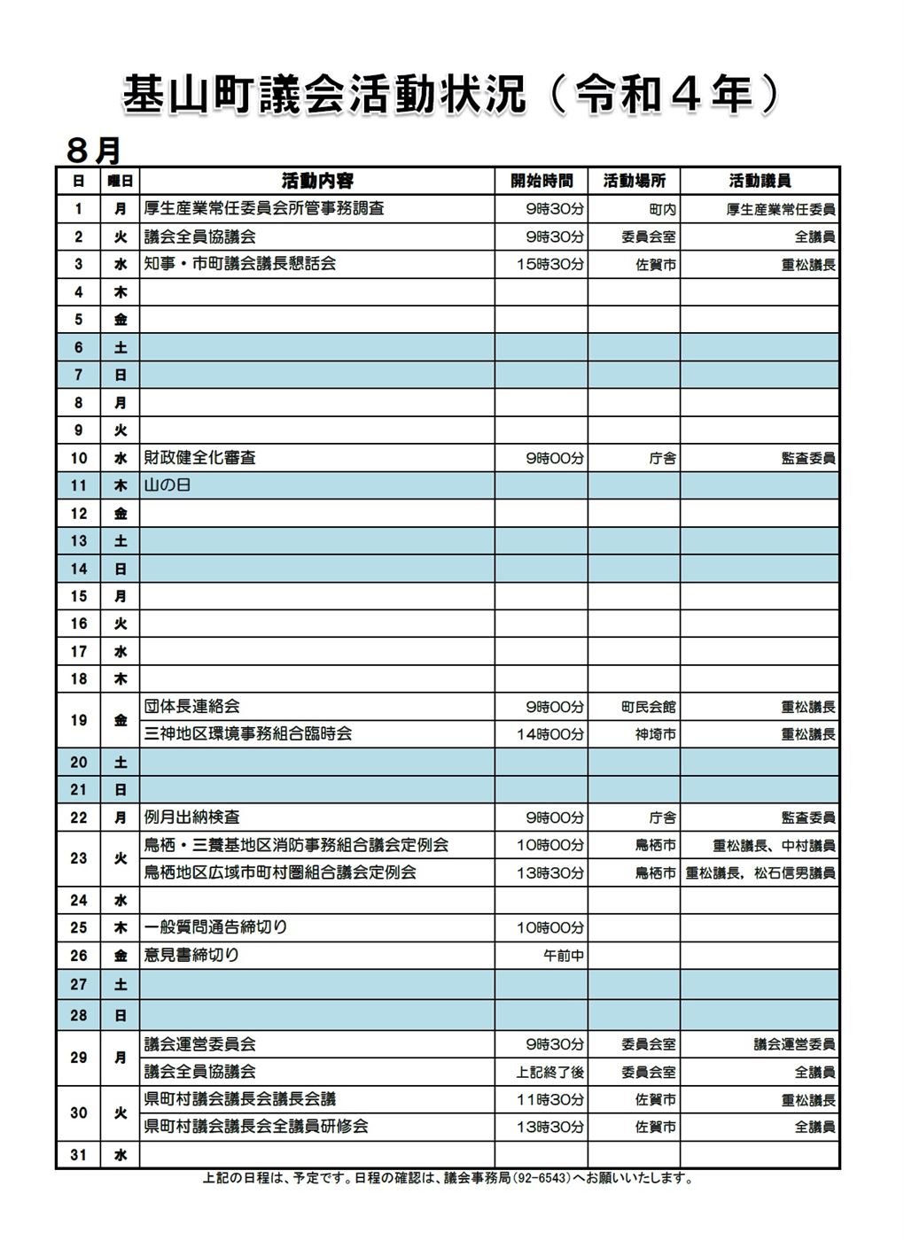 8月活動状況