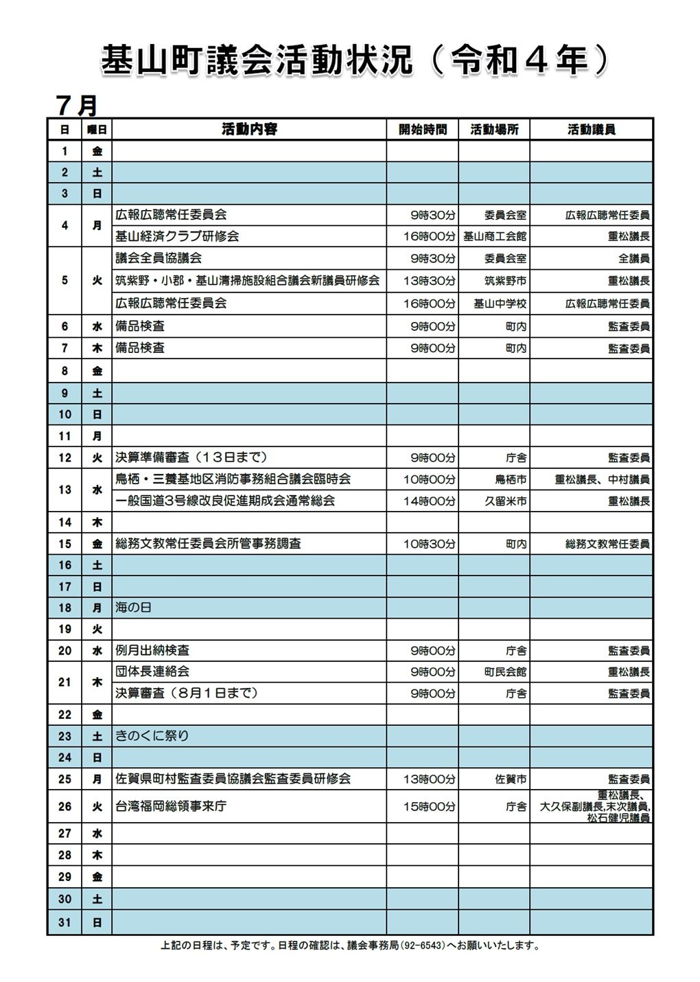 7月活動状況