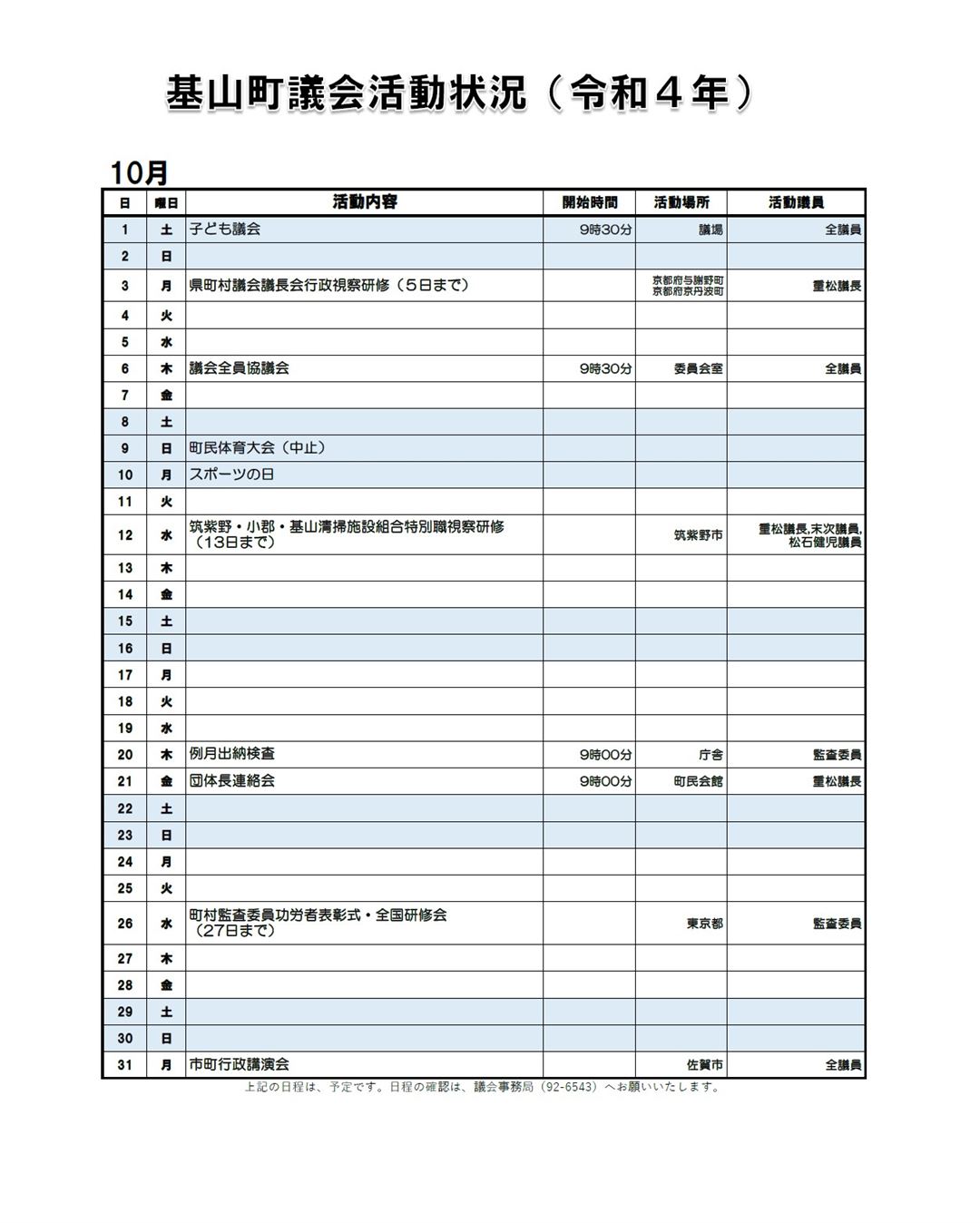 10月の活動状況