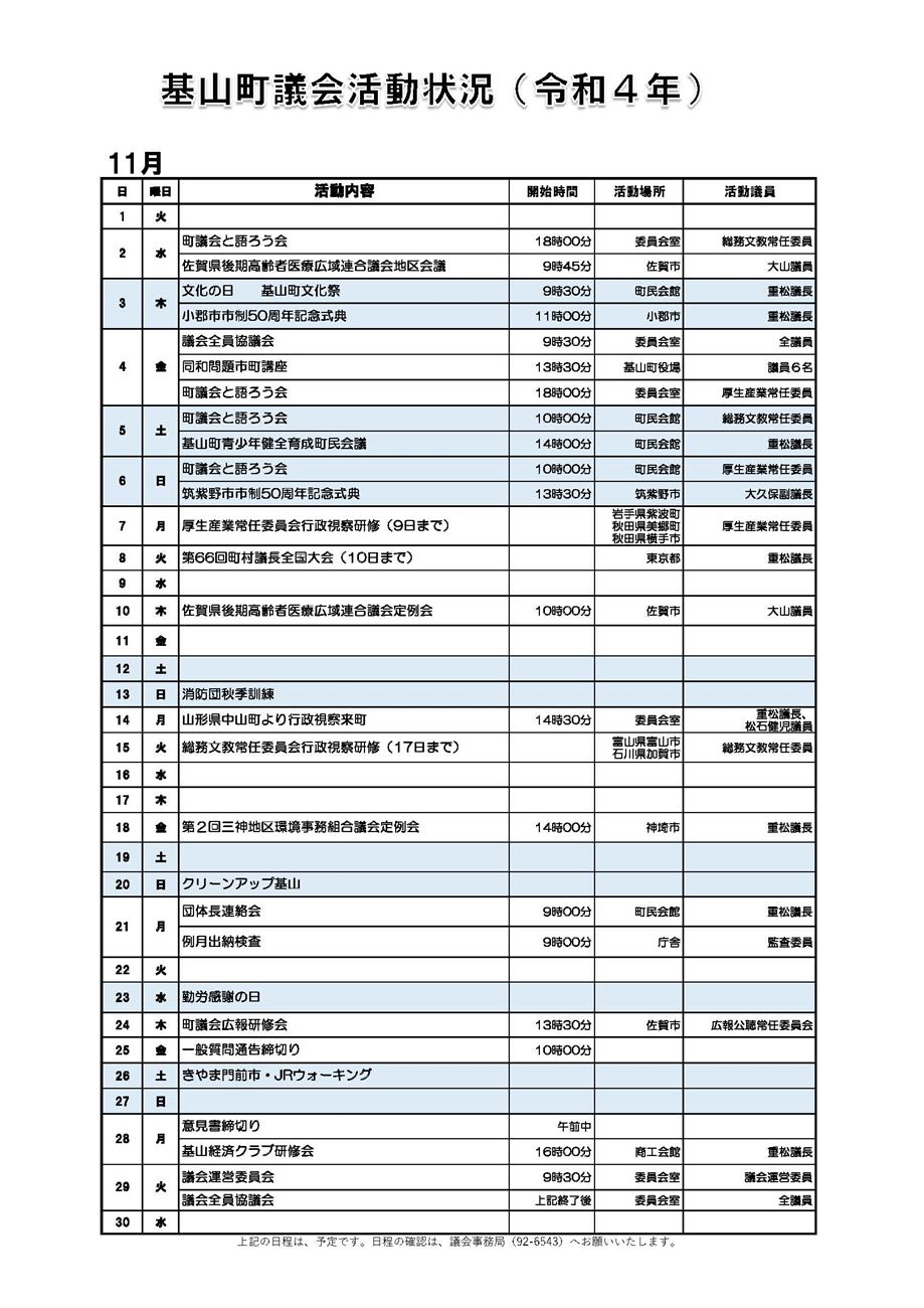 11月の活動状況