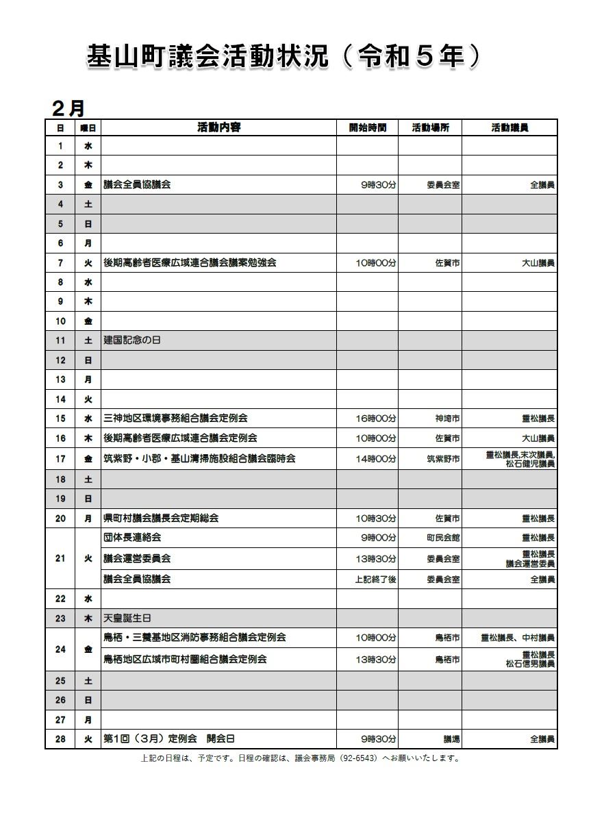 2月の活動状況