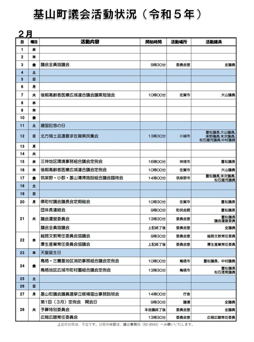 2月の活動状況