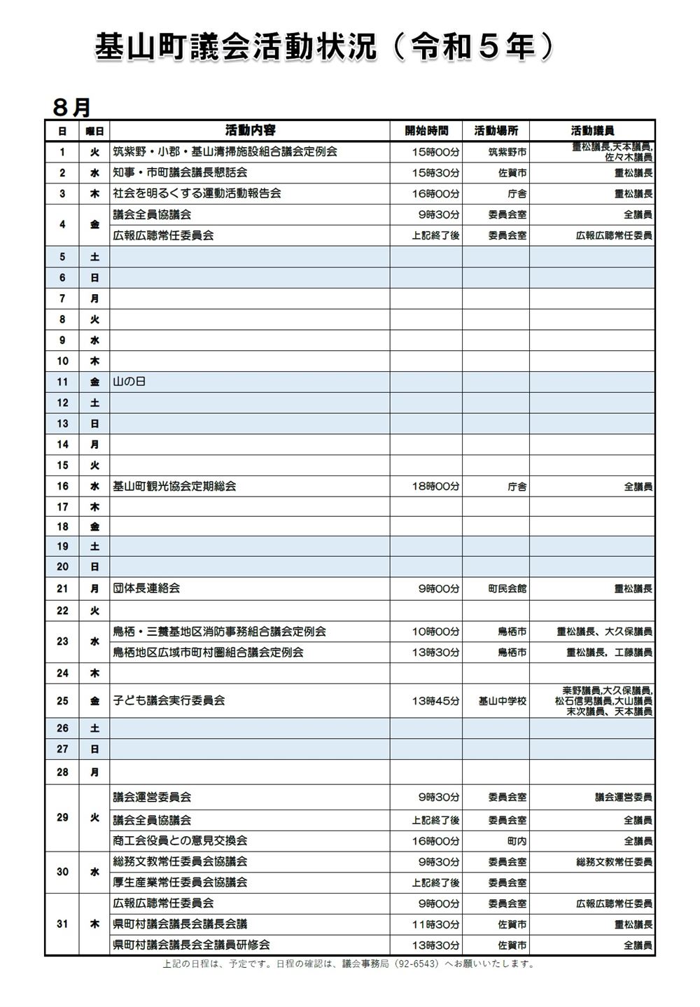 8月の活動状況