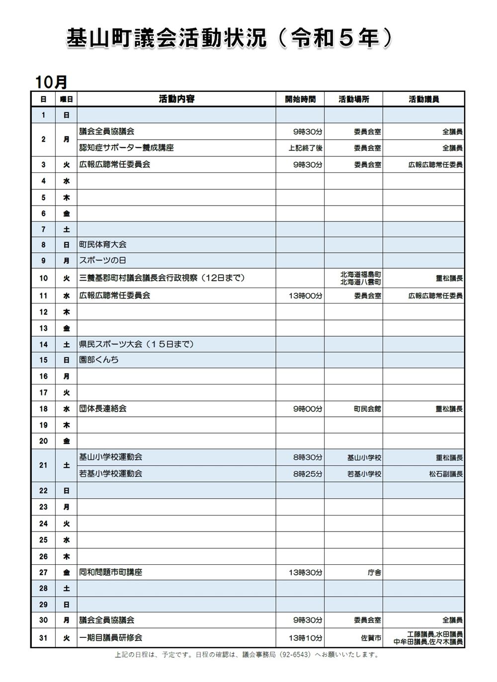 10月の活動状況