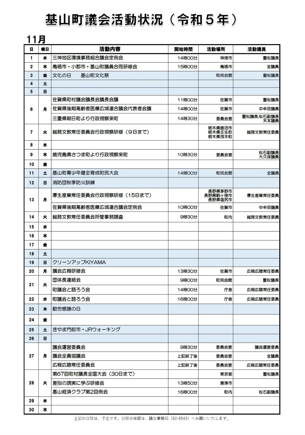 11月の活動状況