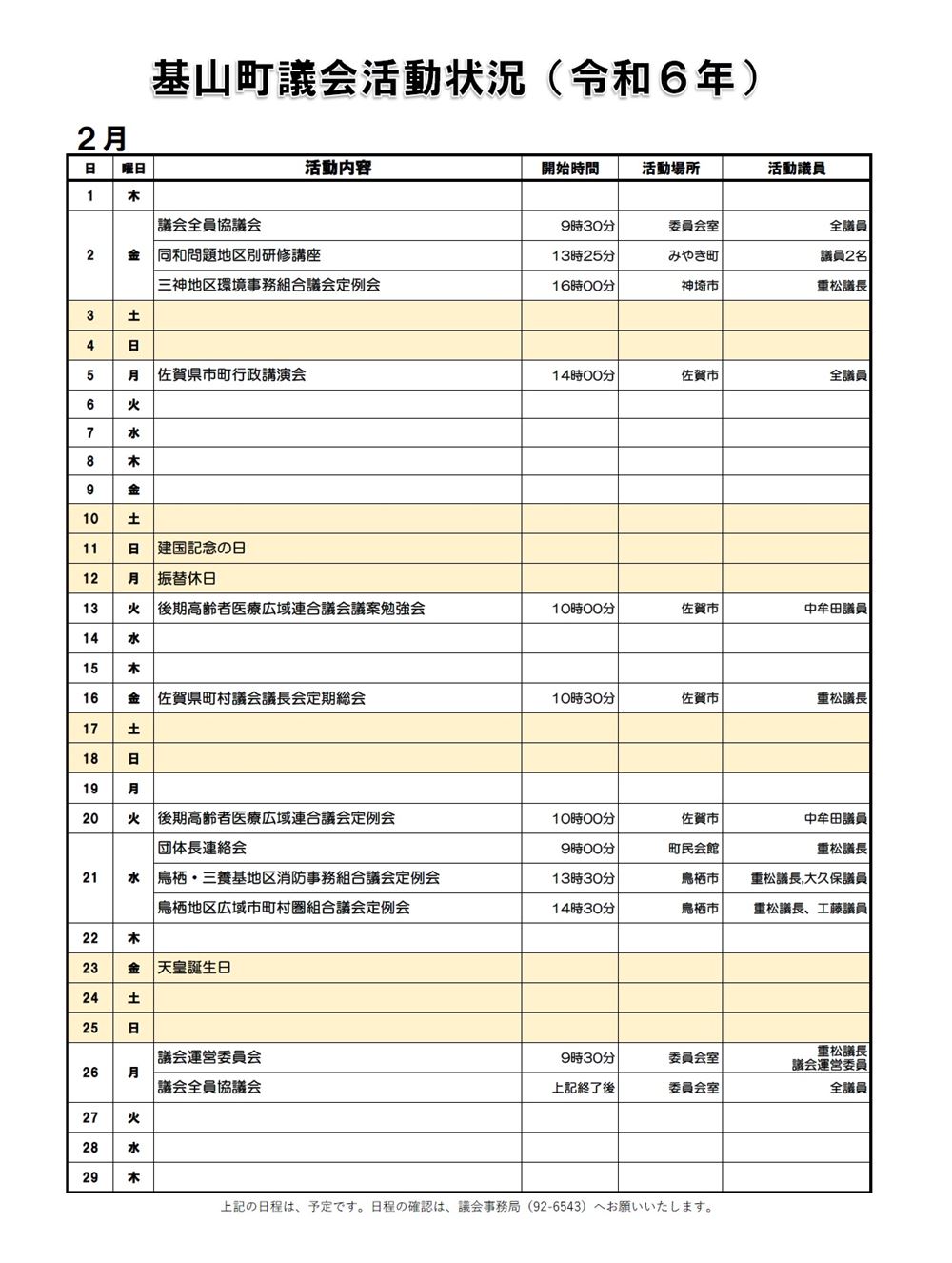 2月の活動状況