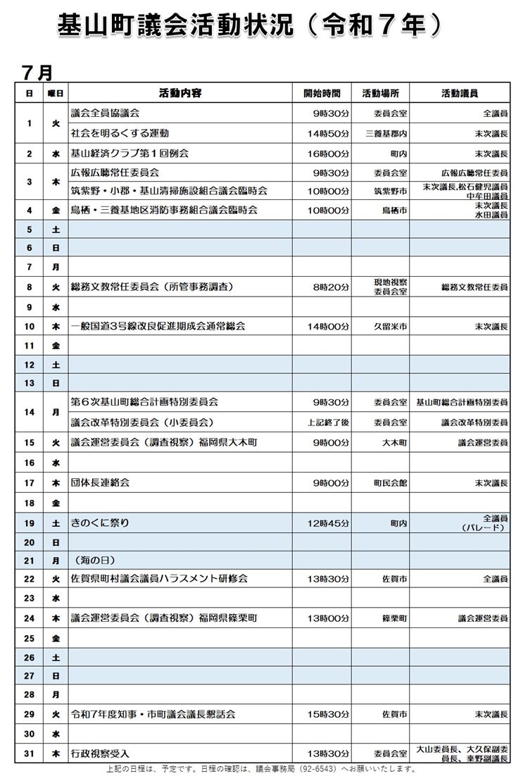7月活動状況