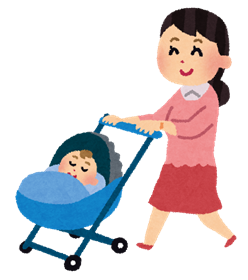 ベビーカーを押す女性のイラスト